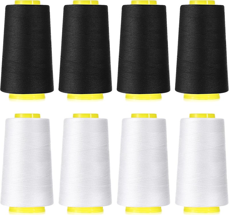 Zelphvt 8Pcs Black & White Sewing Thread 40S/2 Polyester Sewing Thread Spools 3000 Yard Spool Serger Thread All Purpose Connecting Threads for Sewing Machine and Hand Repair Works - Image 1